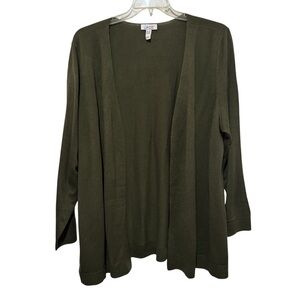 Denim & Co. Open Front Knit Sweater Cardigan Size 2X Olive Green Long Sleeve
